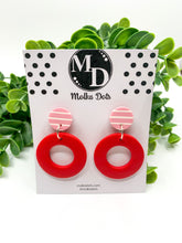 Load image into Gallery viewer, Basics *STUD ONLY* Pink &amp; Red Circle and Circle Donut Dangle Earrings (#002)