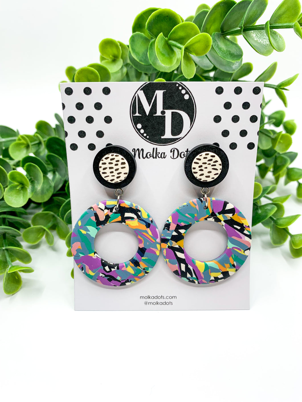 Mish Mash Marble *STUD ONLY* Circle and Circle Donut Dangle Earrings (#014)